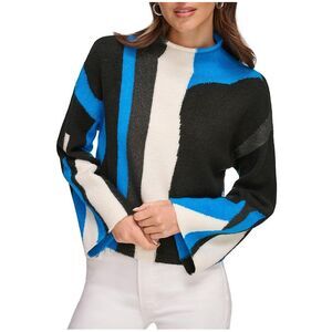DKNY Womens Colorblocked Pullover Sweater, Multicoloured, XL, DM